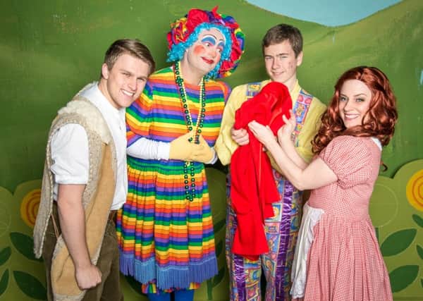 Peter (Ashley Clifford), Aunt Flo (Kenny Robinson), Timmy (Harry Bowser) and Red (Nikki Cross) in Red Riding Hood