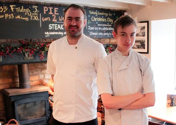 The Churchill Arms proprietor Nick Deverell-Smith with apprentice Matthew Young