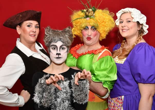 Michele Goode as Dick Whittington, Alice Walters as Tommy the Cat, John Tweddle as Sarah the Cook and Kirsty Bright as Alice Fitzwarren