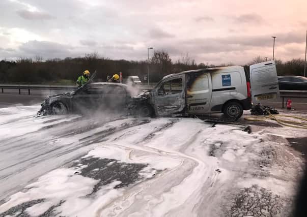 The aftermath of the crash and fire. Picture courtesy of OPU Warwickshire