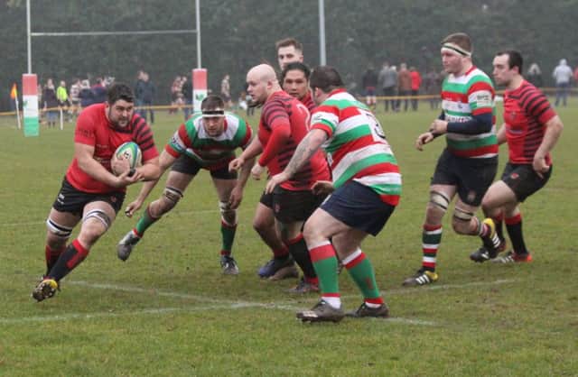Nick Walton with Stuart Houghton looking on as Newbold were beaten 28-25 by Lutterworth, their first league defeat this season   PICTURE BY STEVE SMITH