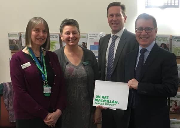 Deborah Smith, centre Manager; Fiona Taylor, Macmillan Partnership Manager; Prof Andy Hardy, CEO at UHCW; and MP Mark Pawsey.