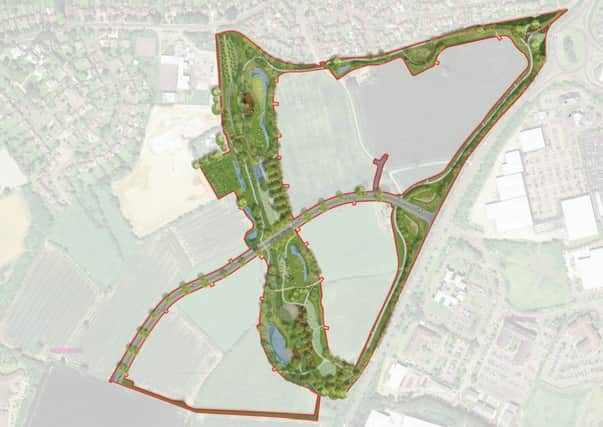 Plans to build a new 735-home housing development on land between Myton Road and Europa Way.