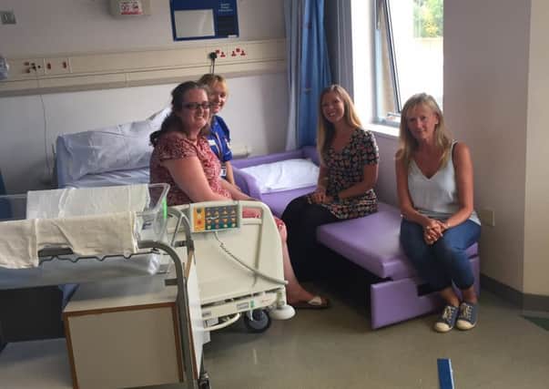 Pictured on the chair as a bed are Nikki Francis founder of TakeItFromMummy.com and Mum Knows Best Warwickshire, Gemma Proctor and Helen Keast from the Maternity Partnership and Lisa Fox, Midwife
.