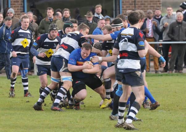 Leamington's Scott Peters can find no way through. Pictures: Morris Troughton