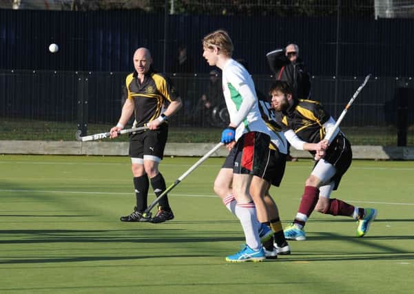Ben Stephenson fires in a close-range shot for Khalsa in their clash with Harborne. Picture: Morris Troughton