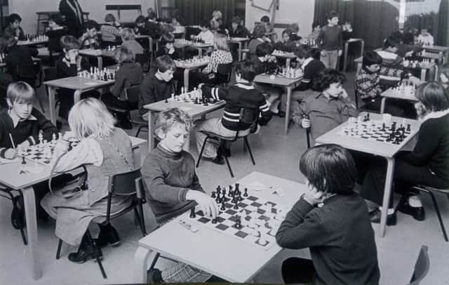 Chess players from schools around Rugby in 1978