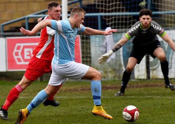 Levi Rowley in Saturday's late 1-0 defeat by Stocksbridge   PICTURES BY MARTIN PULLEY