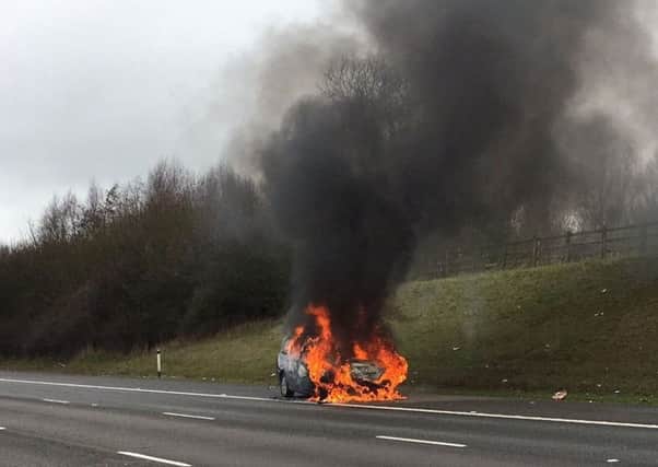 The car which caught fire on the M40 yesterday