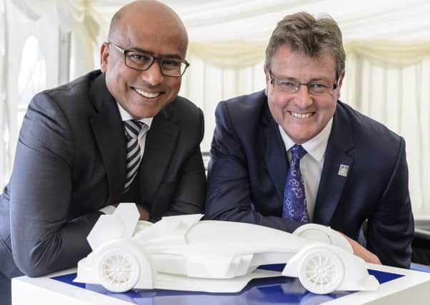 Liberty House Group. Leamington Spa. 23rd February 2017.
Pictured are Sanjeev Gupta, executive chairman of Liberty House Group, and Douglas Dawson, chief executive of Liberty Industries Group with a model of the new supercar "T1 Evo by Liberty".
Picture by Simon Hadley.
07774 193699
mail@simonhadley.co.uk
www.simonhadley.co.uk