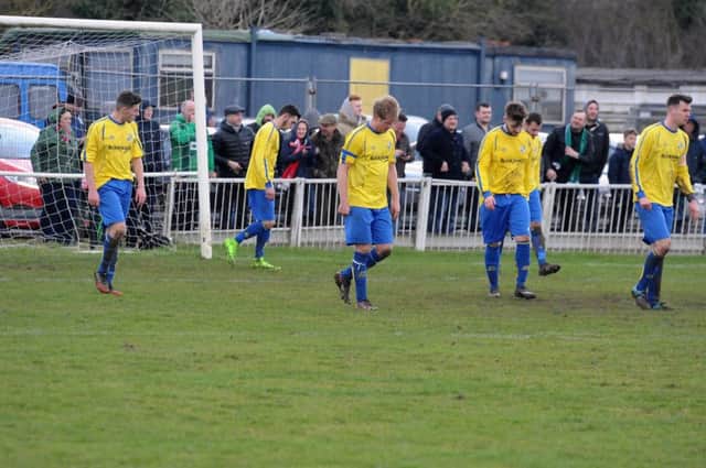 Southam United players hang their heads after another Bromsgrove Sporting goal goes in. Picture: Morris Troughton