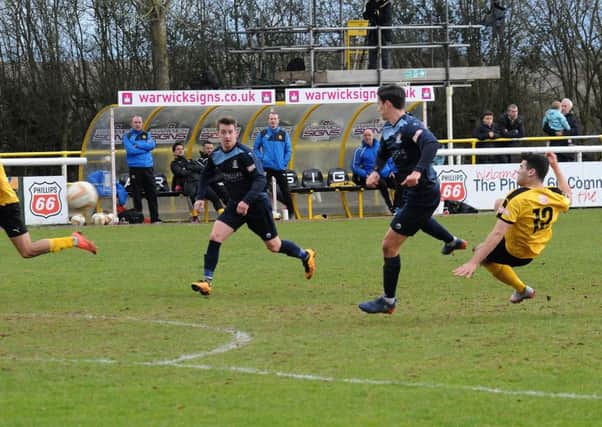 Richard Gregory, scorer of Brakes' second goal, tries his luck with an ambitious effort from the edge of the box. Pictures: Morris Troughton