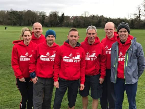 Caroline Carroll, Matt Carroll, Stephen Marks, Dean Oldfield, Mike Andrews, Alistair McDonnell and Iain Botheroyd at the Ashby 20-mile race