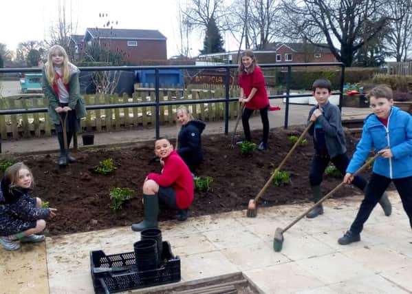 'Earthworms' gardening club working in the school grounds