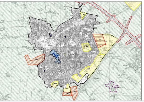 The area in yellow shows the sites that are earmarked for housing, while the shaded area in red is for educational allocation. The orange shaded areas are designated for leisure/recreation. The blue area is for retail and the white is for employment allocations. The red dotted line to the right of the map shows the area that will be affected by the HS2 line.