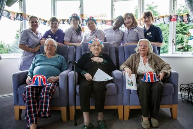 Kenilworth Grange staff with residents Cyrill Taylor, Dorothy Lloyd and Marianne Barrett