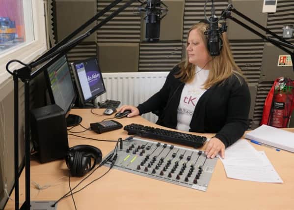 Rachael Smith broadcasting from Radio Abbey's studio in the Kenilworth Centre