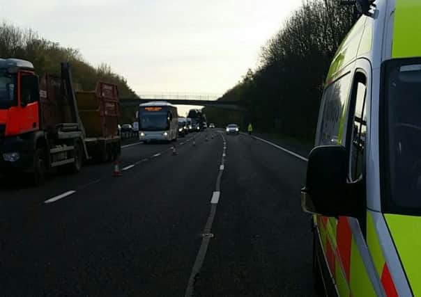 Two lanes of the A46 were closed after an accident and fuel spillage. Photo by Warwickshire Police NNL-171104-081501001