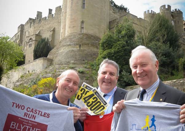 Two Castles race organiser Philip Southwell with Richard Thornton from Blythe Liggins Solicitors and Kenilworth Rotary Club president John Boothroyd.