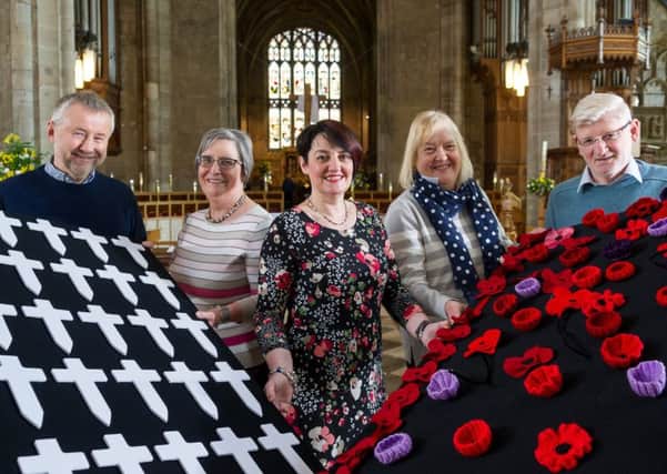 Pictured: Committee members who have formed to create a poppy event in 2018. They are hoping to encourage people to create thousands of poppies for the centennial of the end of WW1 in November 2018. The display is set to go inside St. Mary's Church. (L to R): Tony Fitzpatrick, Gill Benson,Gail Guest, Helen Fitzpatrick and David Benson. NNL-170419-085137009
