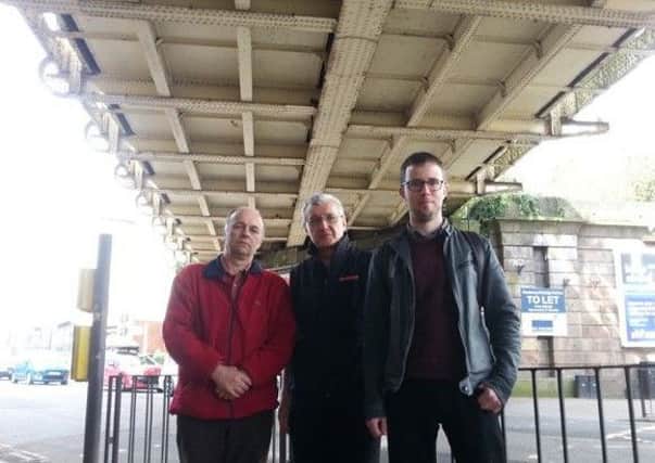 Cllr Ian Davidson (Green, Leamington Brunswick), shopkeeper David Jordan and Green Party campaigner Martin Luckhurst.