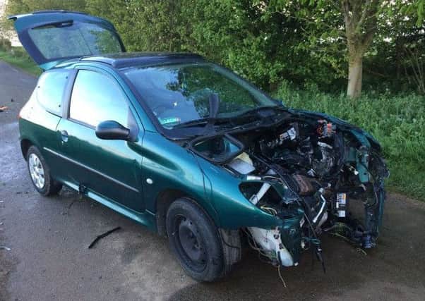 The car after the crash. Photo courtesy of West Midlands Ambulance Service
