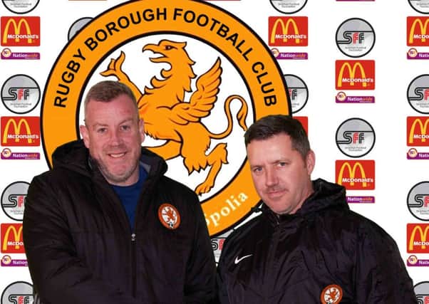 New Rugby Borough FC manager Darran Tank and head coach Ady Fuller