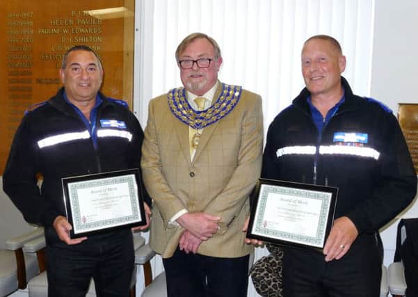 From left: PCSO Craig Ricardo, Kenilworth mayor Cllr Richard Davies, PCSO Carl Whitehouse