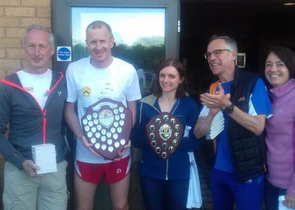 Leamington C&AC show off their shields for winning the men's and mixed events at the Hilly 100. Picture submitted