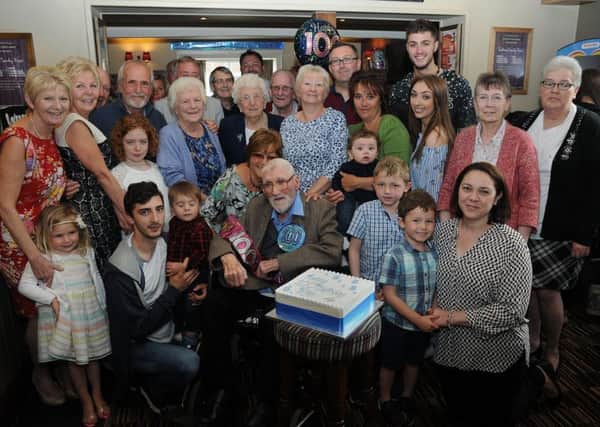 Legion D'Honneur recipient Ray Crowe of Lillington was celebrating his 100th birthday with family at The Butchers Arms in Bishops Itchington on Saturday.  
MhLC-20-05-17 Ray Crowe NNL-170520-194451009