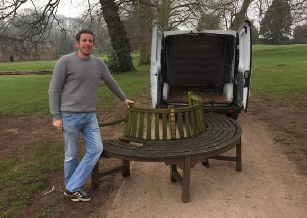 Matt Brown next to the old mayors' bench in the grounds of Kenilworth Castle