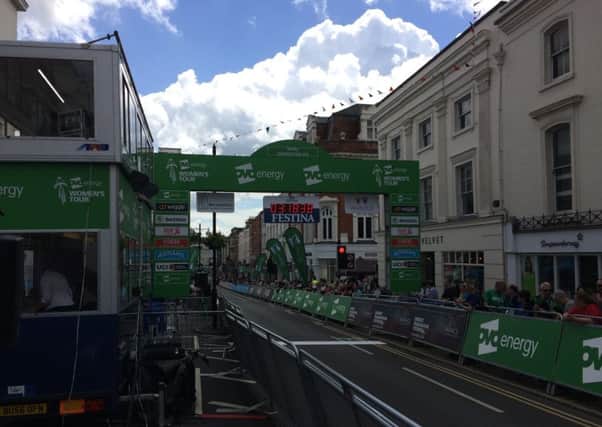 The finish line in Leamington for Stage three of the OVO Women's Cycling Tour.