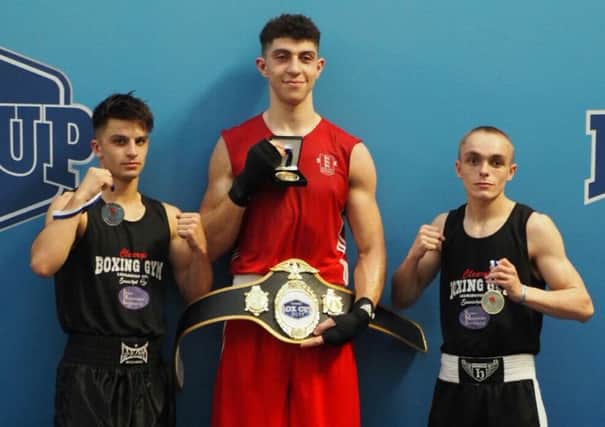 Cleary's Gym's successful Haringey Box Cup trio of Danny Quartermaine, Lewis Williams and Jake Finch. Picture submitted