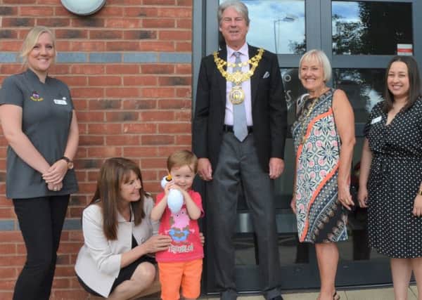 The mayor and mayoress of Warwick and Marg Randles, co-founder of Busy Bees Childcare, had a special tour around Busy Bees in Warwick from Three-year-old Elliot North.