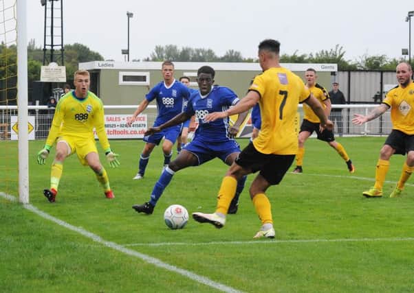 Richard Taundry calls out for a pass as Courtney Baker-Richardson works his way into the six-yard box. Picture: Morris Troughton