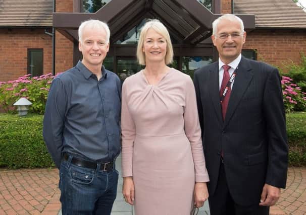 From left: Jonathan Bunney of Codemasters, Margot James MP, and Jonathan Browning