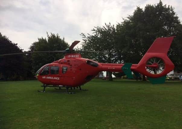 The air ambulance in Abbey Fields this morning