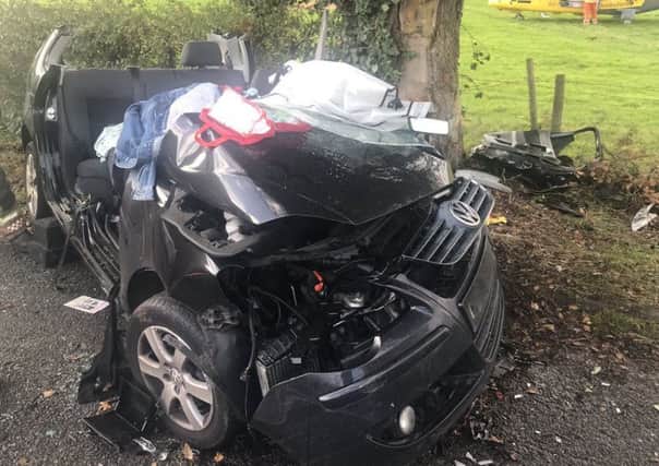 The car which hit a tree in the crash. Photo: West Midlands Ambulance Service