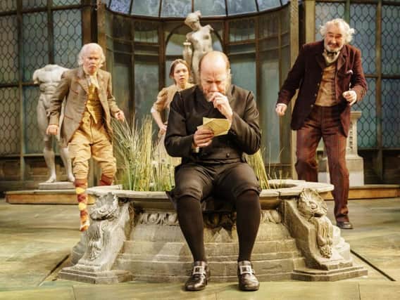 Adrian Edmondson as Malvolio with Michael Cochrane, Sarah Twomey and John Hodgkinson as Sir Andrew Aguecheek, Fabia and Sir Toby Belch. Picture: Manuel Harlan