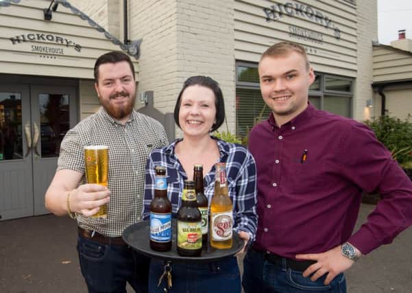 L to R: Daniel Cockayne (Manager), Katie Austwick (Manager in Training), Charlie Dobson (Bar Manager) from Hickory's Smokehouse in Burton Green.